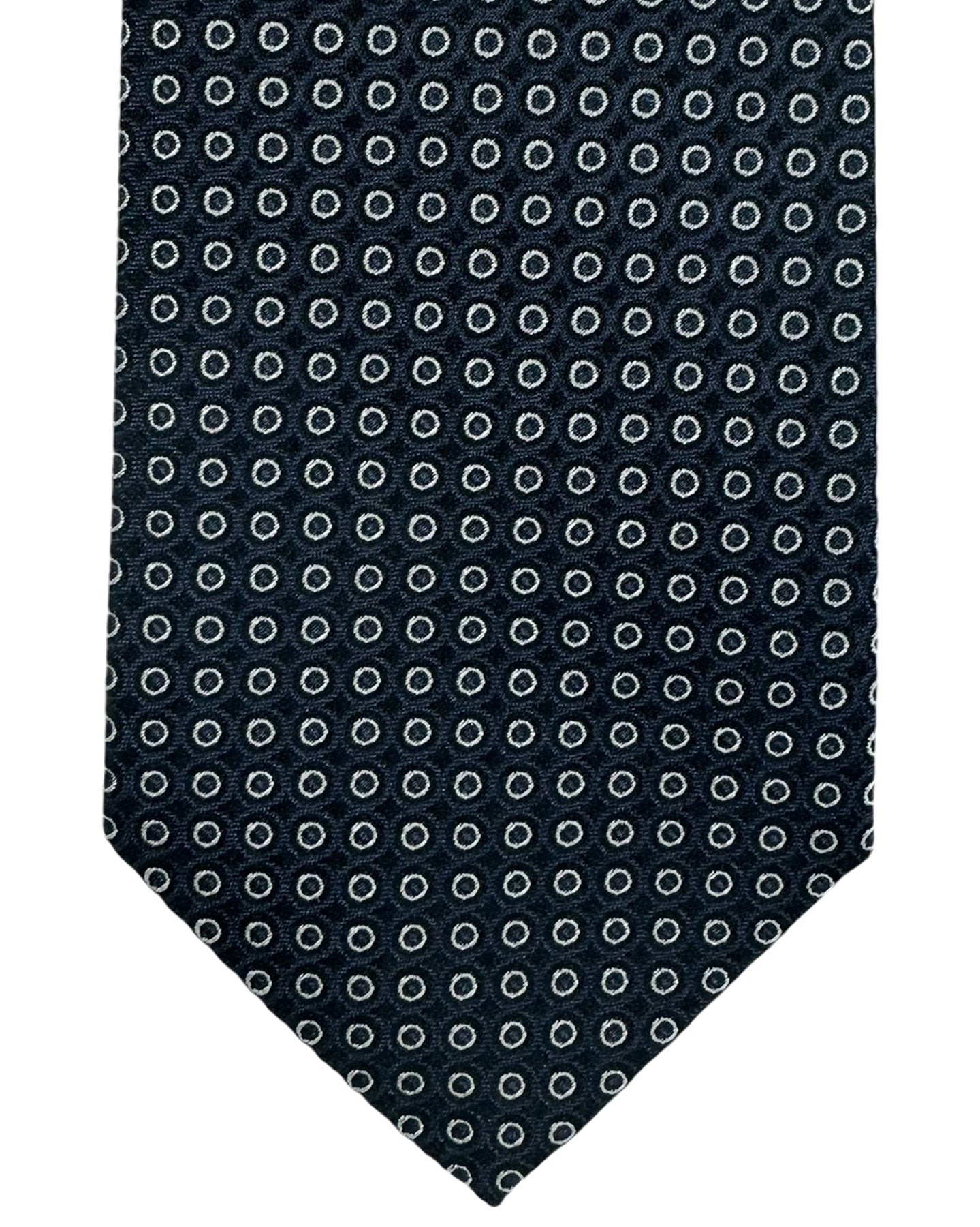 Armani Silk Tie Dark Blue Black Silver Mini Circles