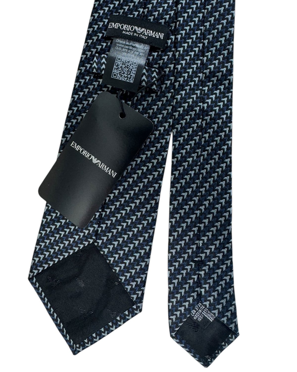 Armani Silk Tie Petrol Blue Gray Herringbone Stripes SALE