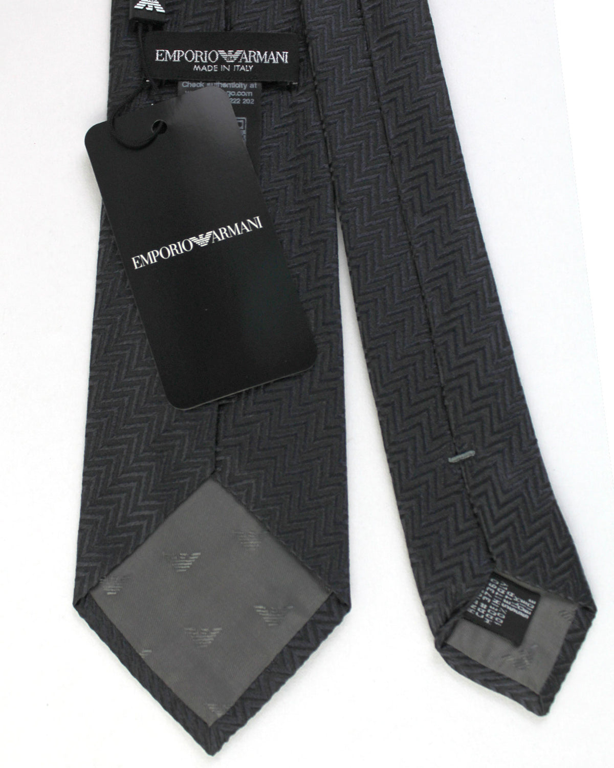Armani Silk Tie Black Gray Herringbone Design