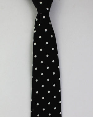 Armani Silk Tie Black Silver Polka Dots