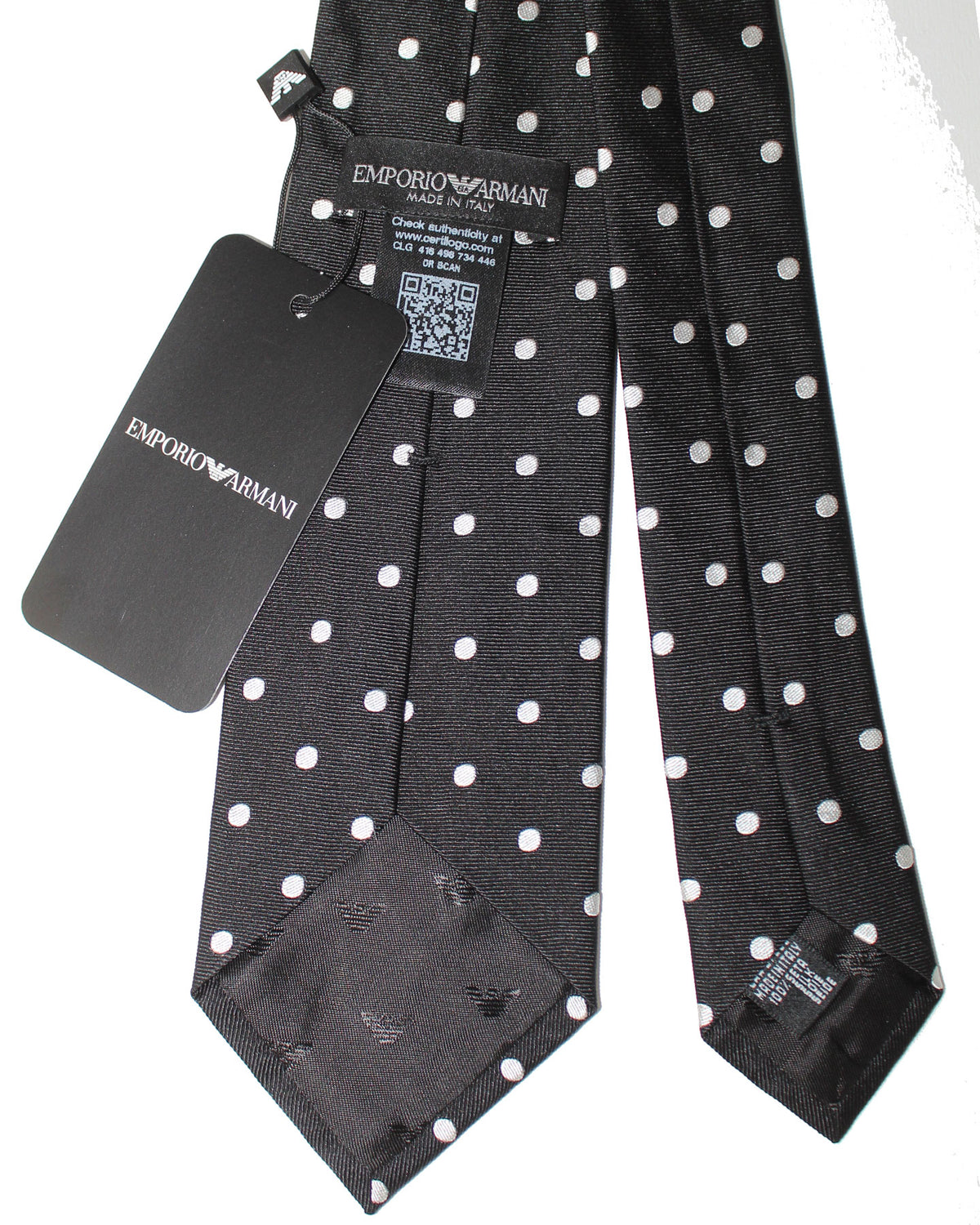 Armani Tie Black Silver Polka Dots