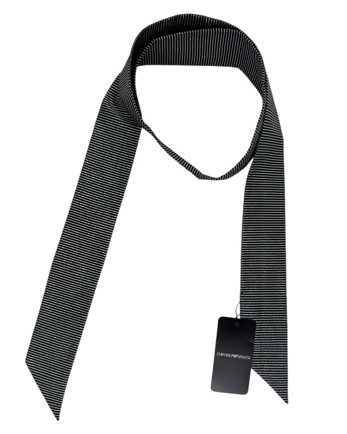 Armani Silk Tie Skinny Black Silver Stripes - Special Edition Neck Scarf BLACK FRIDAY SALE