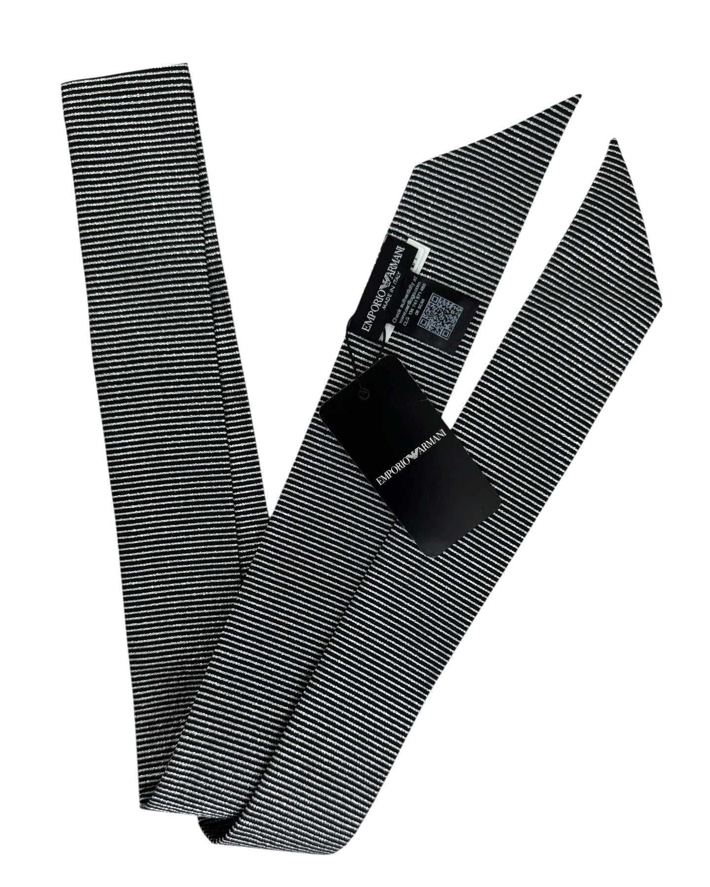 Armani Silk Tie Skinny Black Silver Stripes - Special Edition SALE