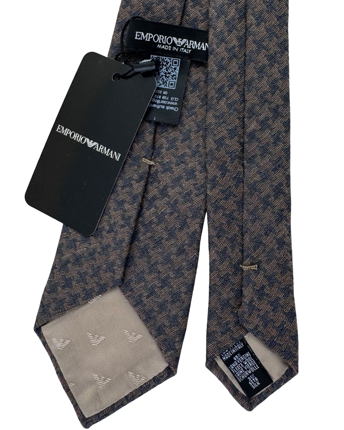Armani Tie Brown Houndstooth - Wool silk SALE