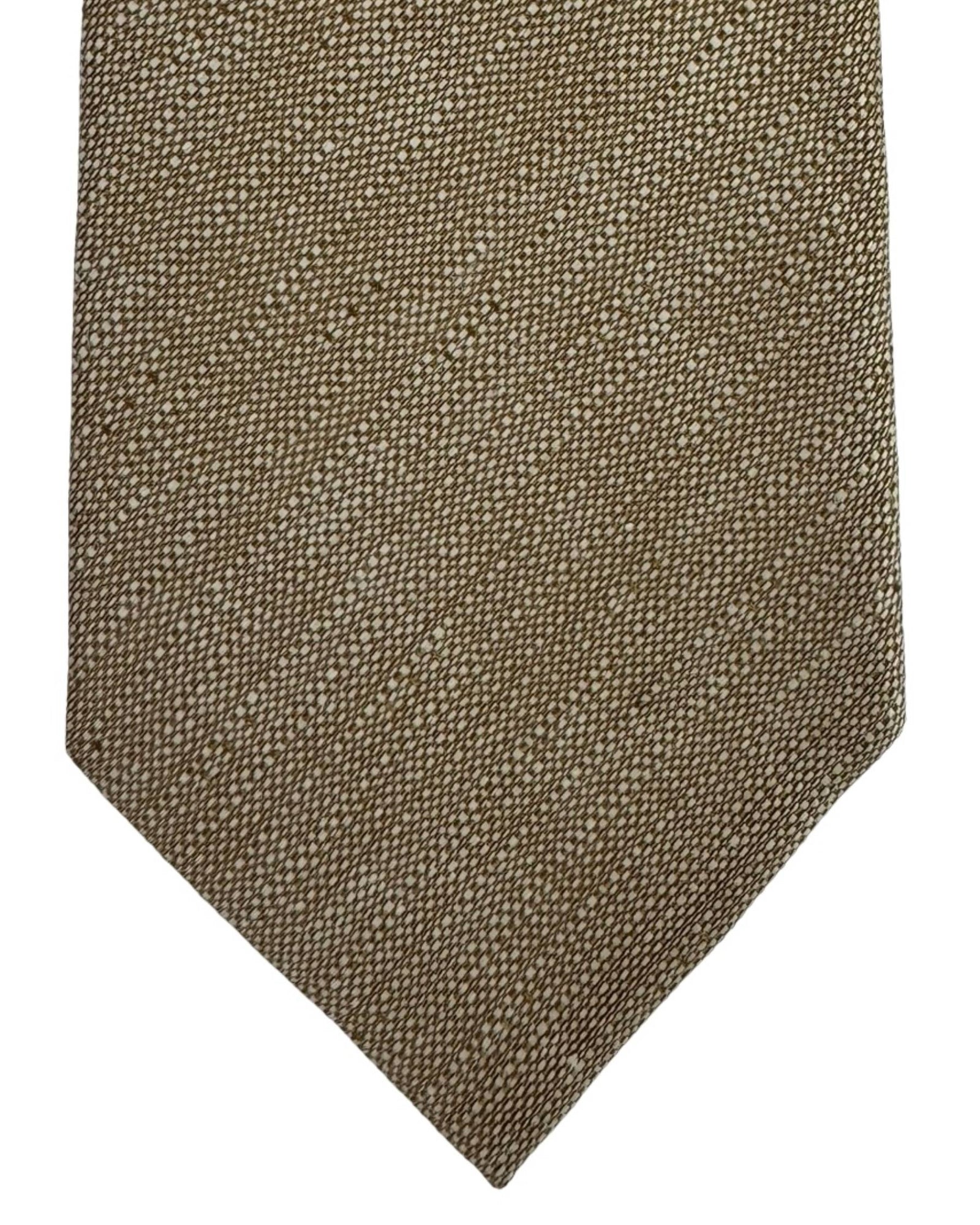 Armani Silk / Linen Tie Textured Brown and Tan 