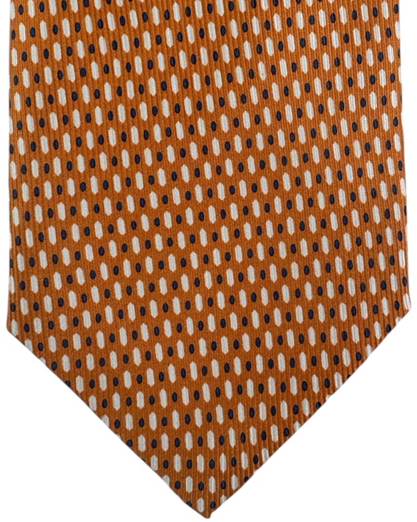 Attolini Tie Orange With Navy And White Oval Pattern