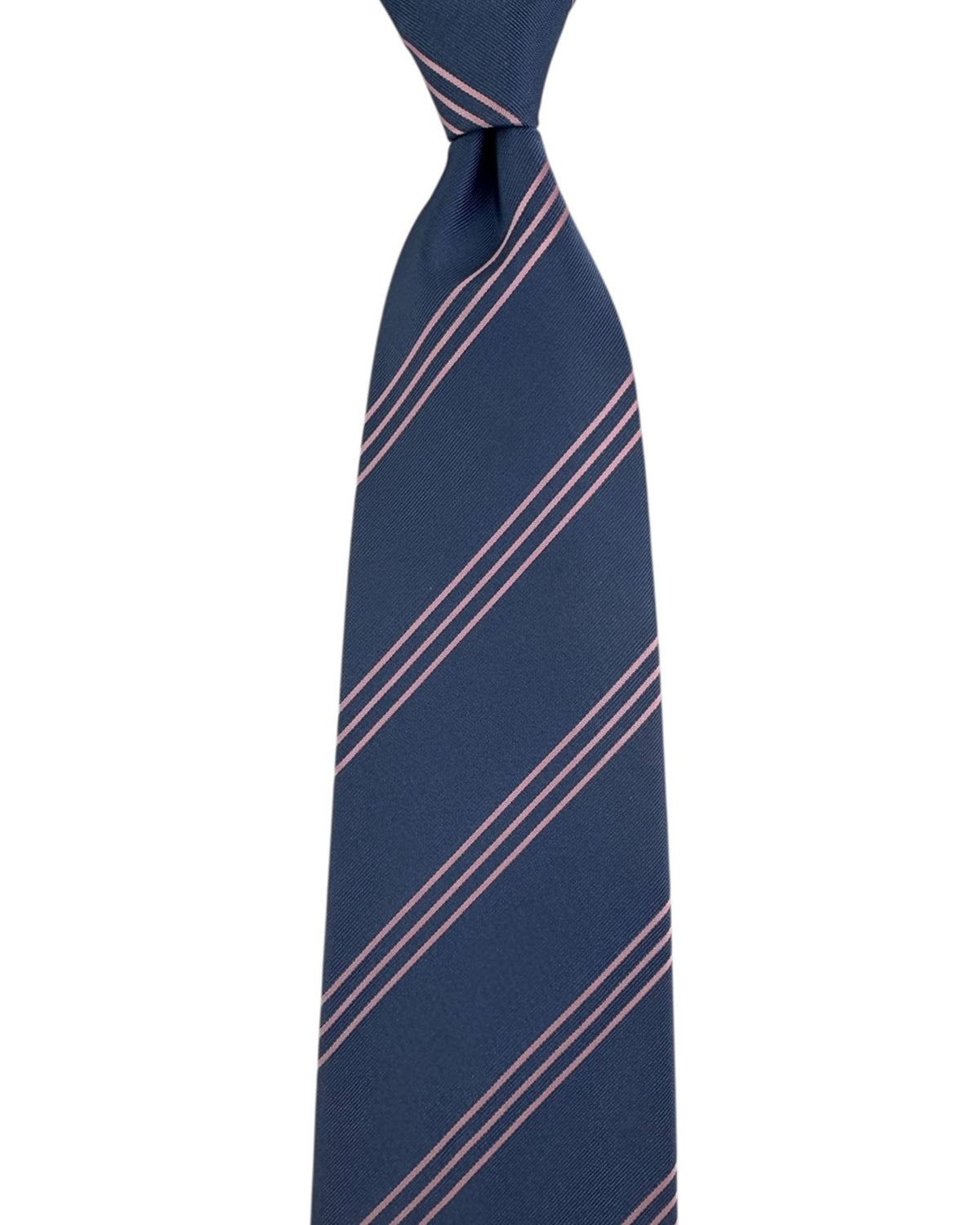Cesare Attolini Unlined Tie Dark Blue Pink Stripes