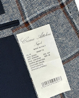 Cesare Attolini Sport Coat Blue Windowpane Wool Silk EU 50/ US 40