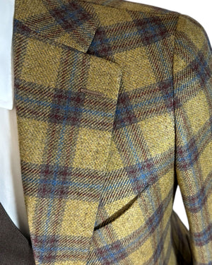 Cesare Attolini Cashmere Sport Coat Brown Royal Blue Plaid Windowpane