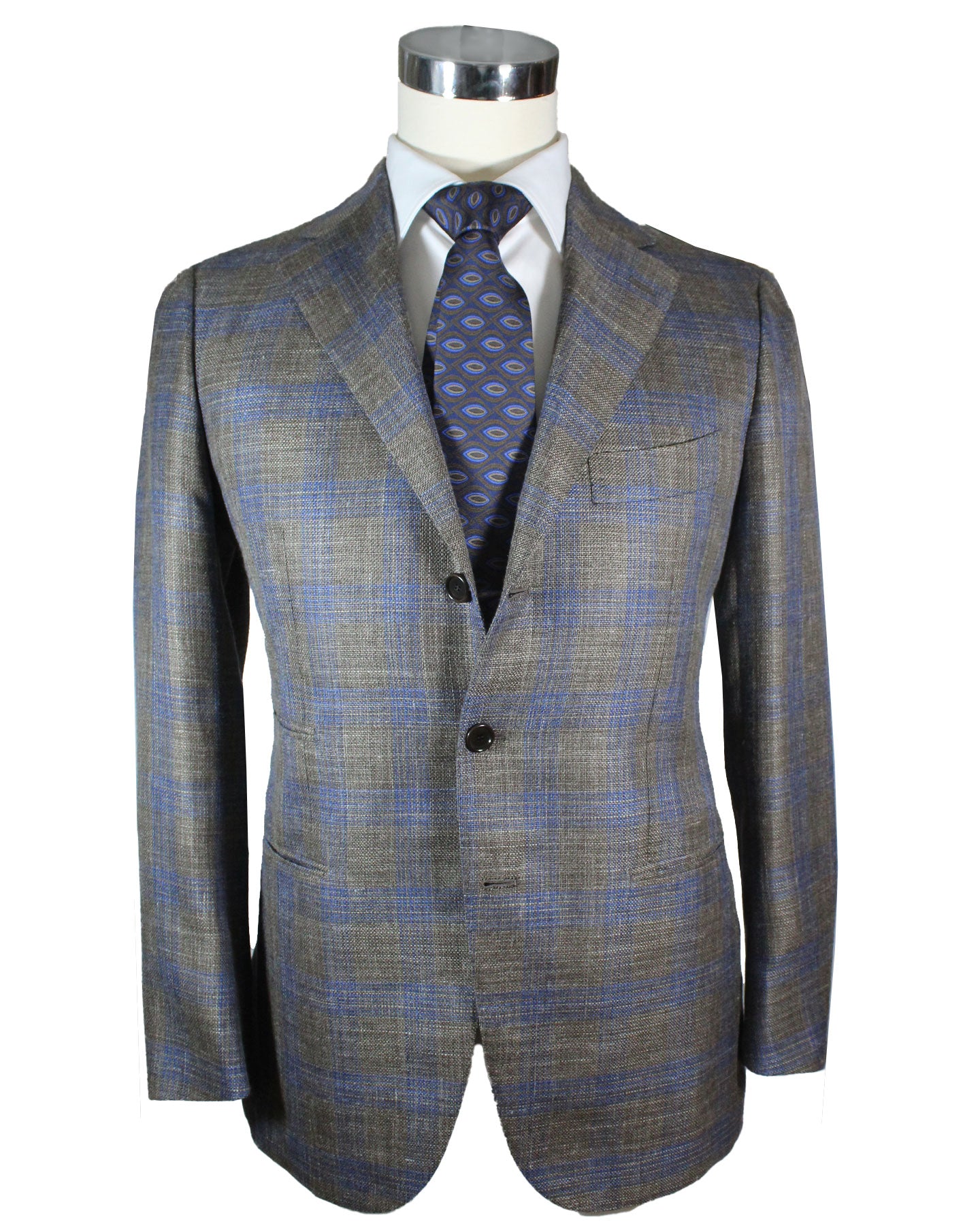 Cesare Attolini Sport Coat Brown Midnight Blue Plaid Blazer EU 48/ US 38 SALE
