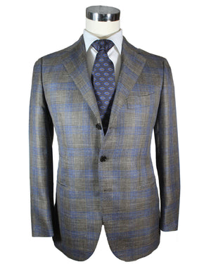 Cesare Attolini Sport Coat Brown Midnight Blue Plaid Blazer EU 50/ US 40