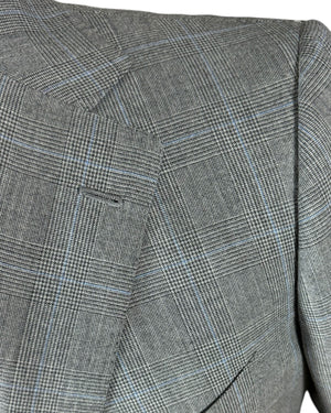 Cesare Attolini Suit Gray Blue Plaid EU 54/ US 44