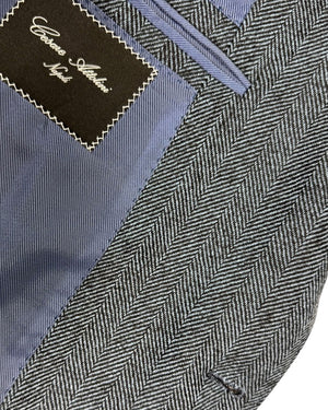 Cesare Attolini Sport Coat Dark Blue Herringbone Pattern Cashmere EU 54/ US 44