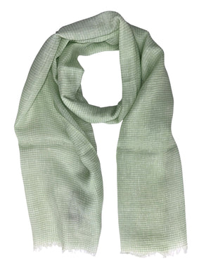 Cesare Attolini Scarf White Green Mini Check - Linen Cashmere Silk