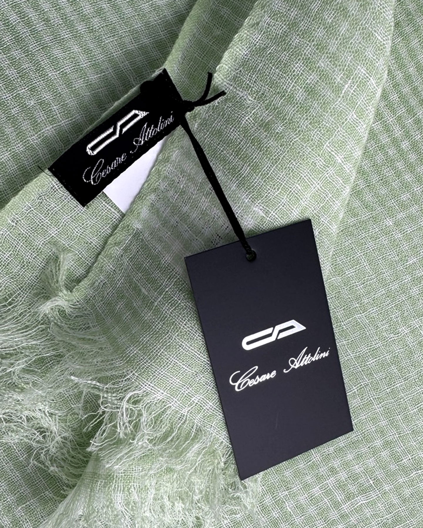 Cesare Attolini Scarf White Green Mini Check - Linen Cashmere Silk