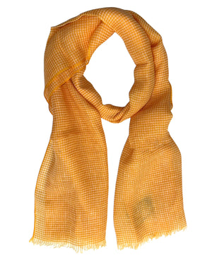 Cesare Attolini Scarf Orange White Mini Check - Linen Cashmere Silk SALE