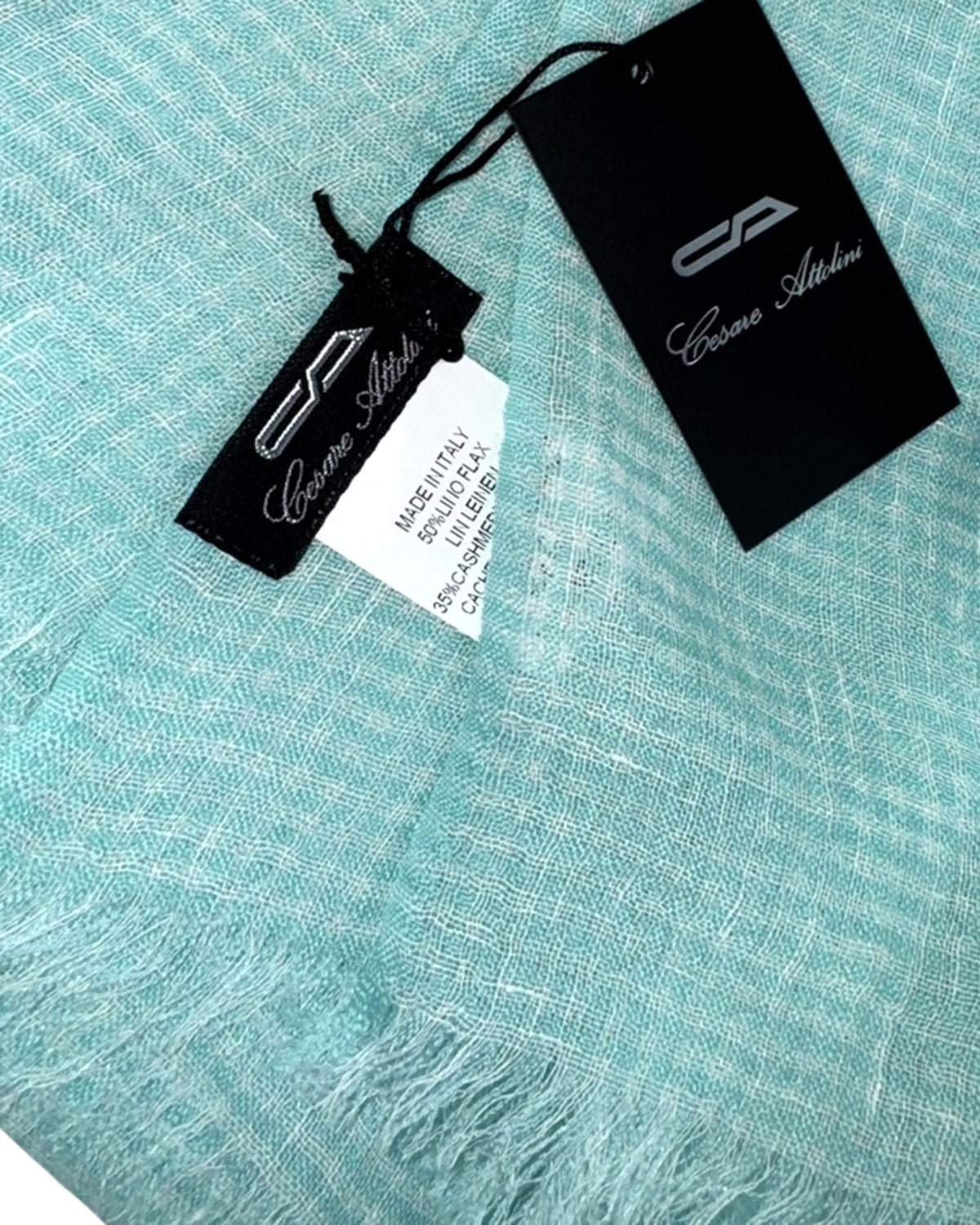 Cesare Attolini Scarf White Aqua Mini Check Cesare Attolini&nbsp;