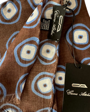 Cesare Attolini Scarf Navy Brown Circles 