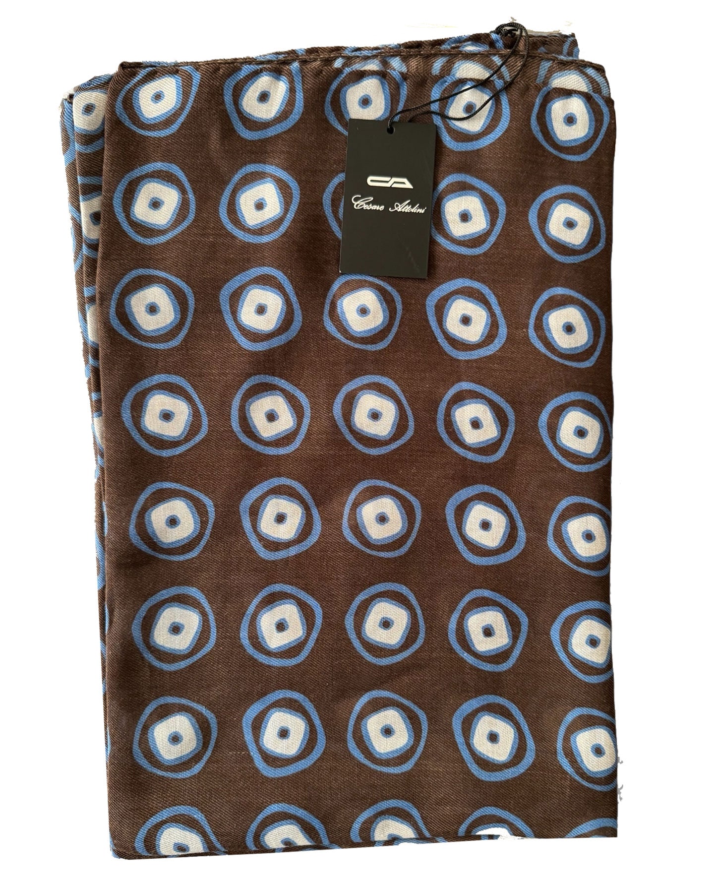 Cesare Attolini Scarf Navy Brown Circles Design - Cotton Cashmere Shawl Attolini