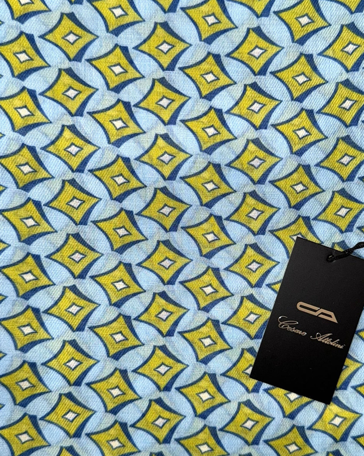 Cesare Attolini Scarf Sky Blue Olive - Cotton Cashmere shawl