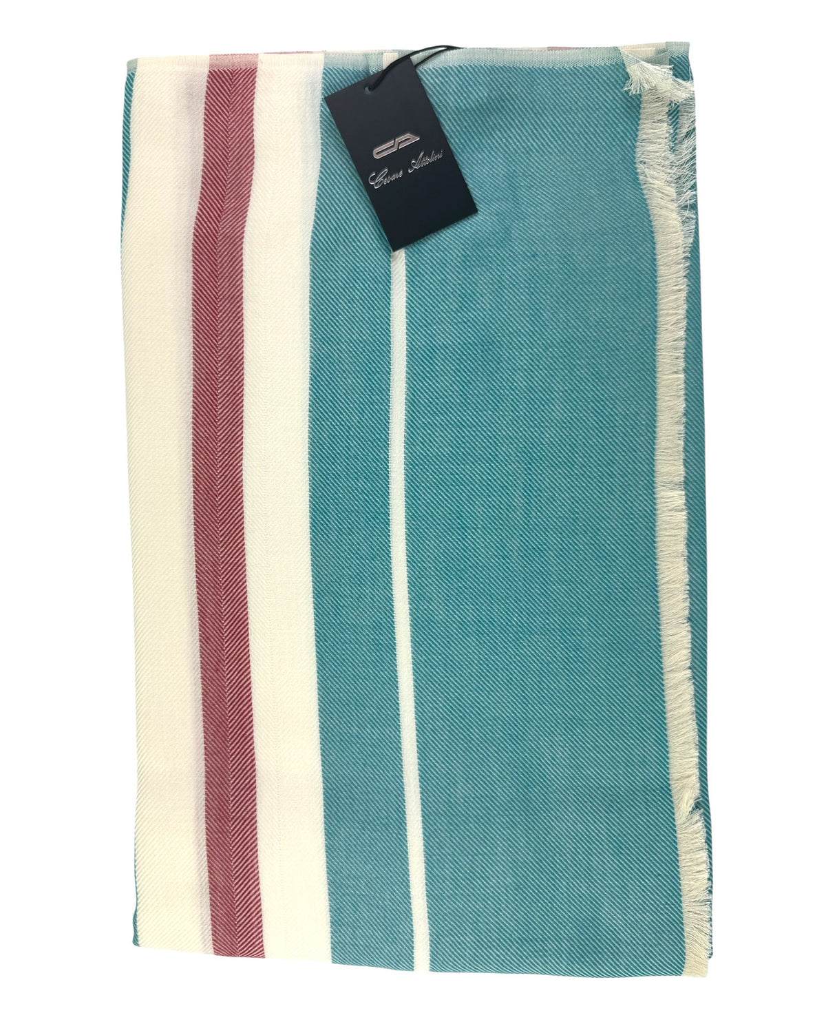 Cesare Attolini Scarf White Aqua Red - Cotton Silk Shawl