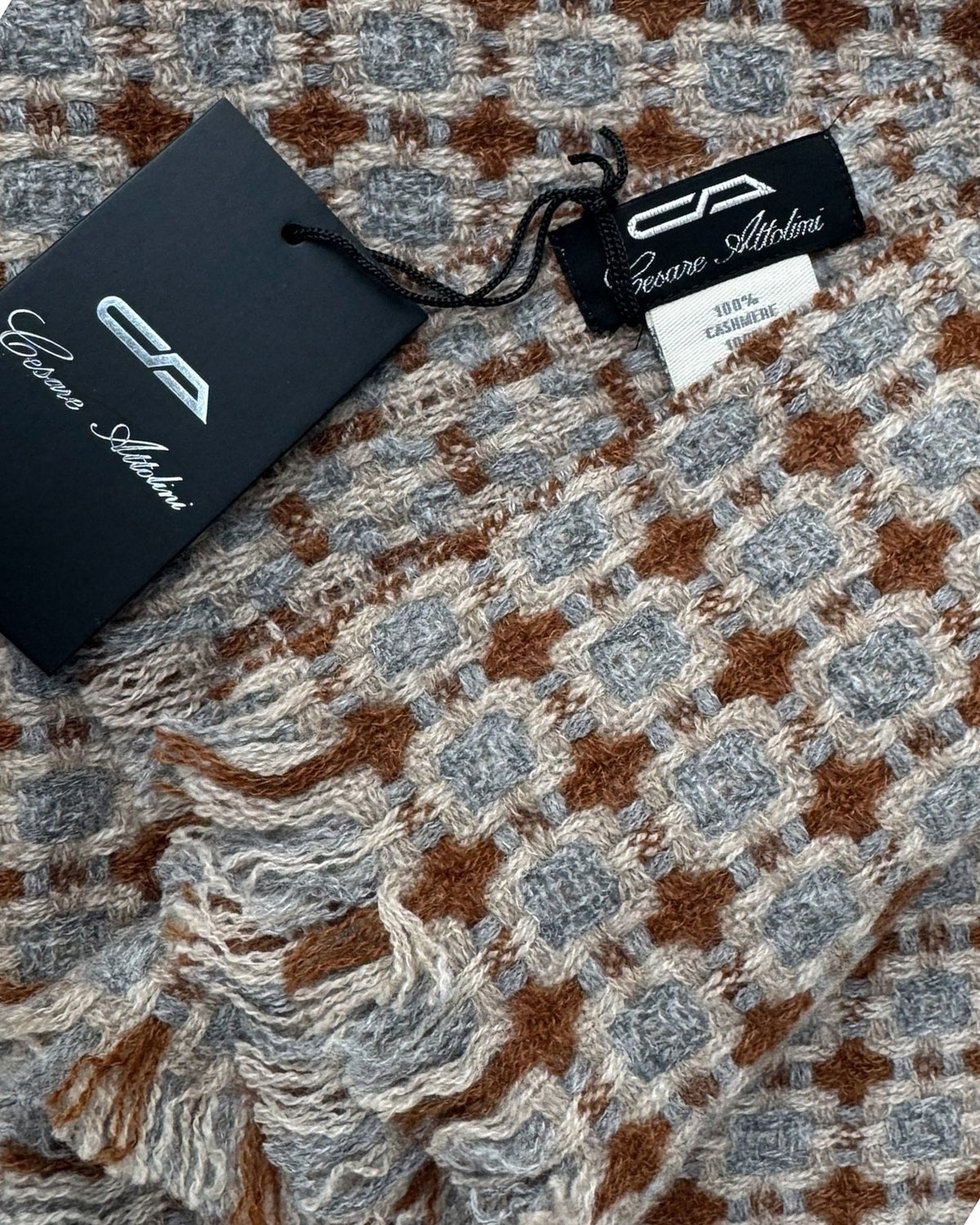 New Attolini Scarf Brown Gray - Cashmere Shawl