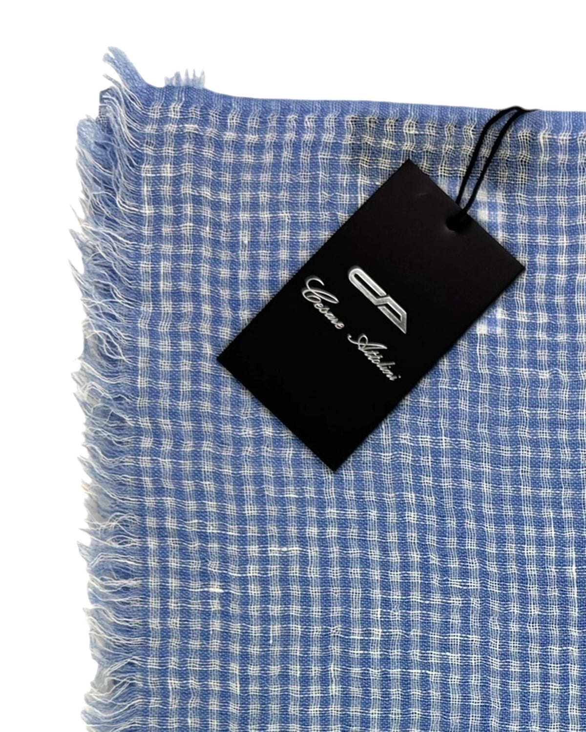 Cesare Attolini Scarf Blue White Check - Linen Cashmere Silk Shawl