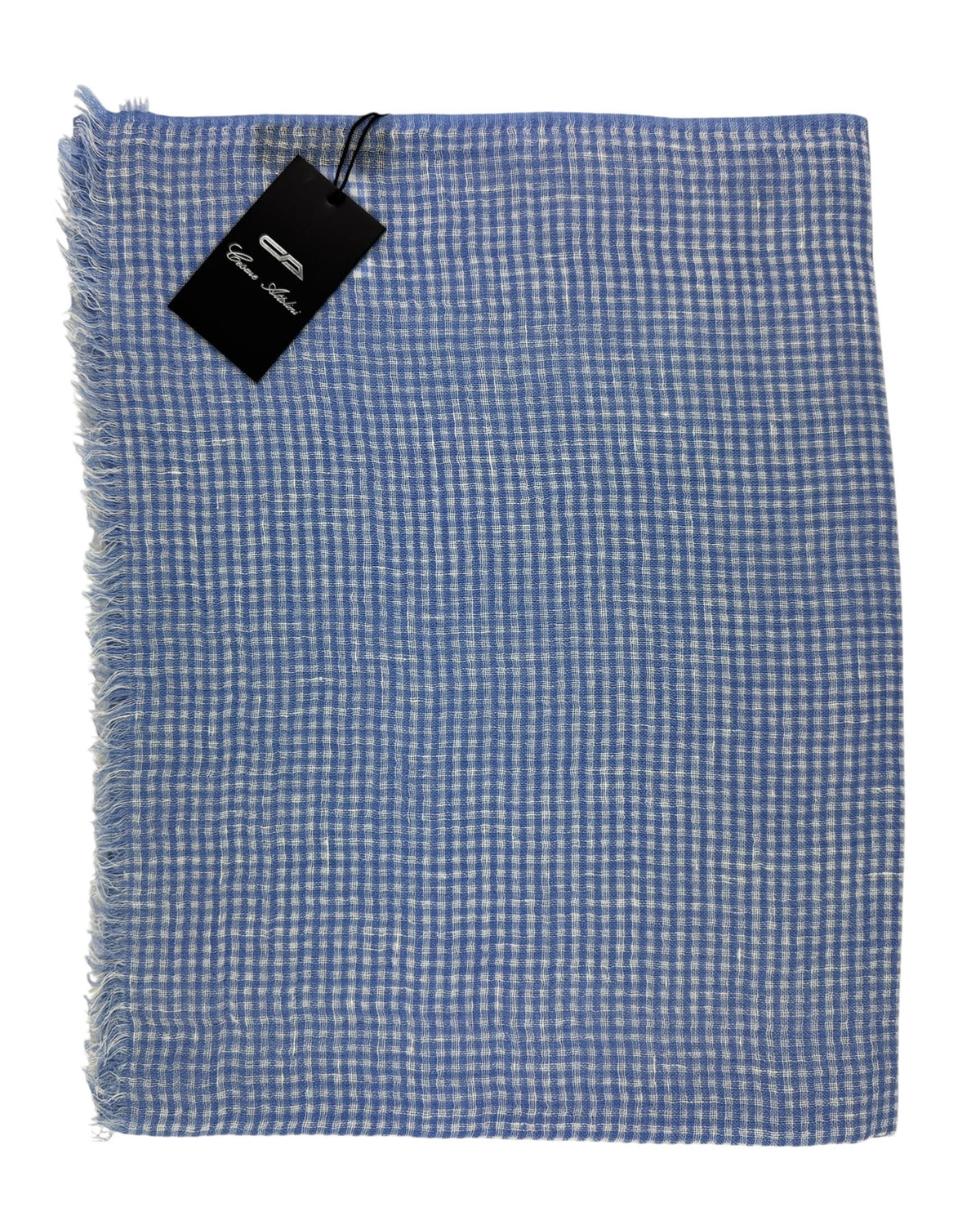 Cesare Attolini Scarf Blue White Check - Linen Cashmere Silk Shawl
