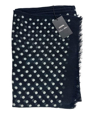 Cesare Attolini Scarf Black White Polka Dots - Cashmere Cotton Shawl