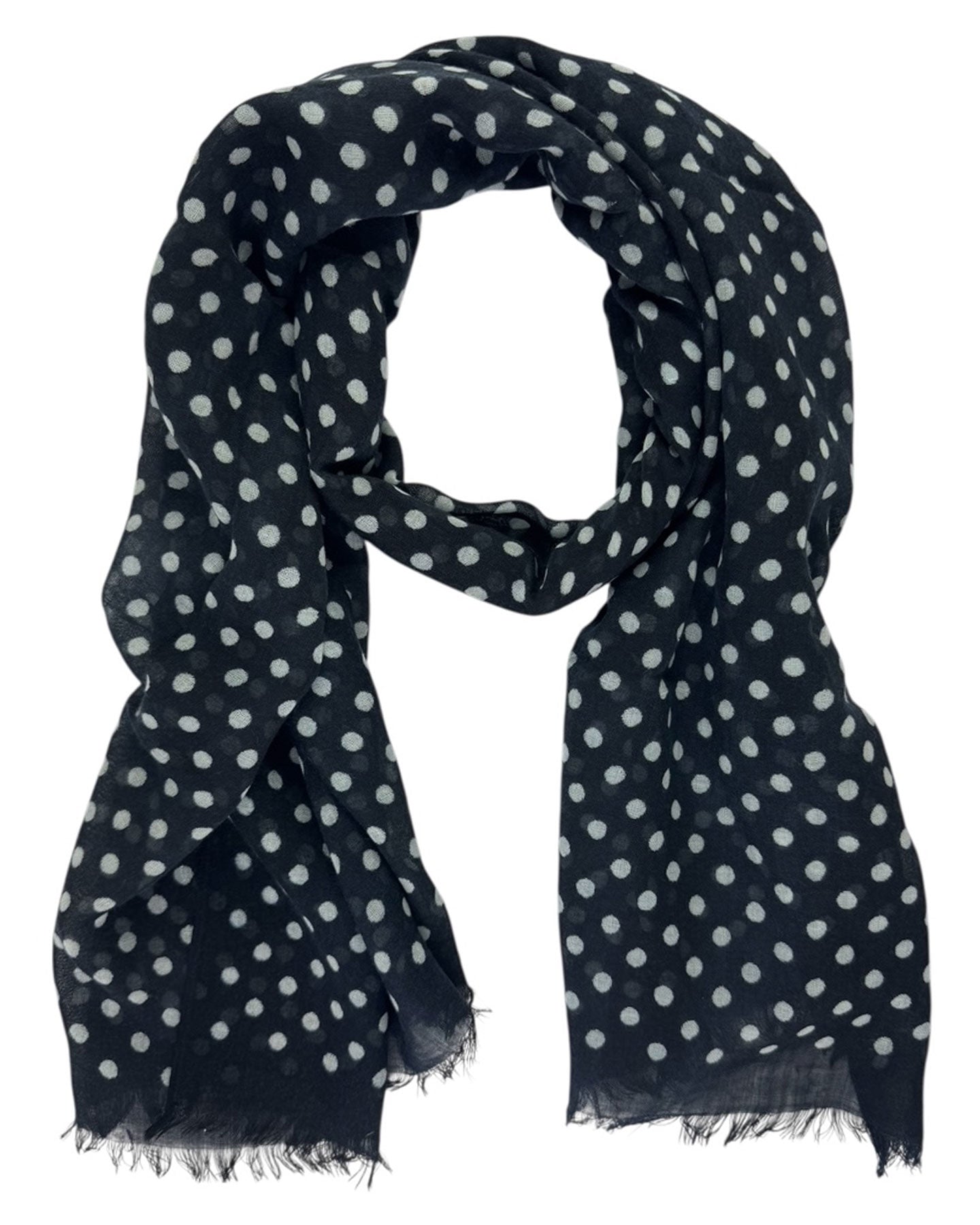 Cesare Attolini Scarf Black White Polka Dots - Wool Shawl