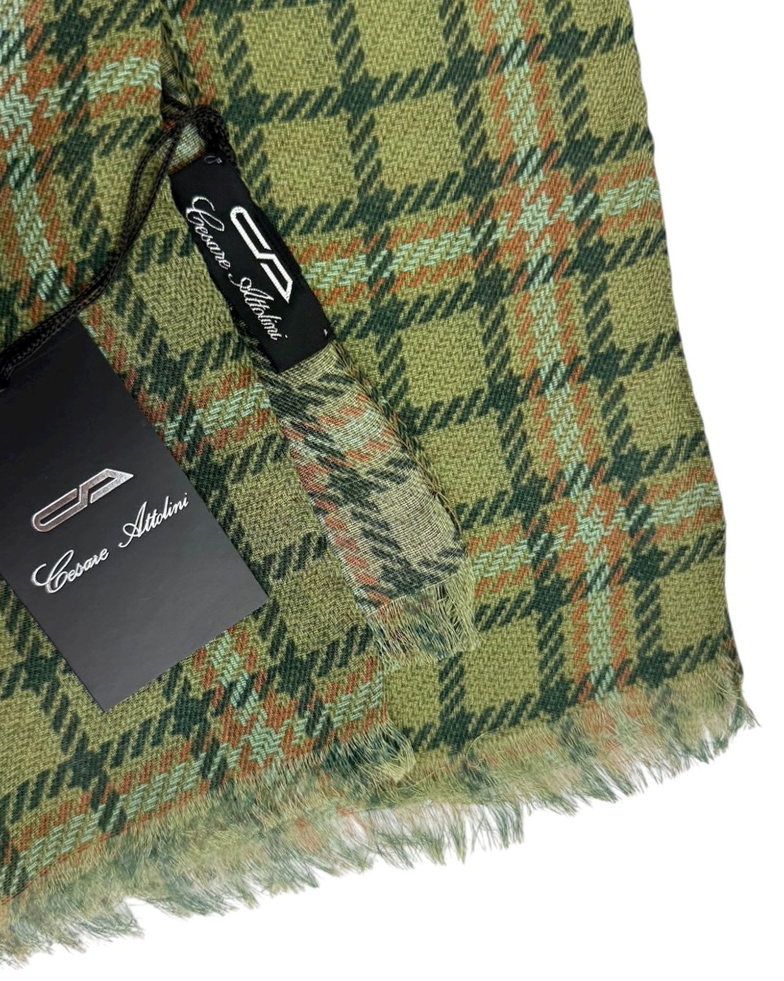 Cesare Attolini Scarf Forest Green Plaid Check - Luxury Cashmere Cotton Shawl