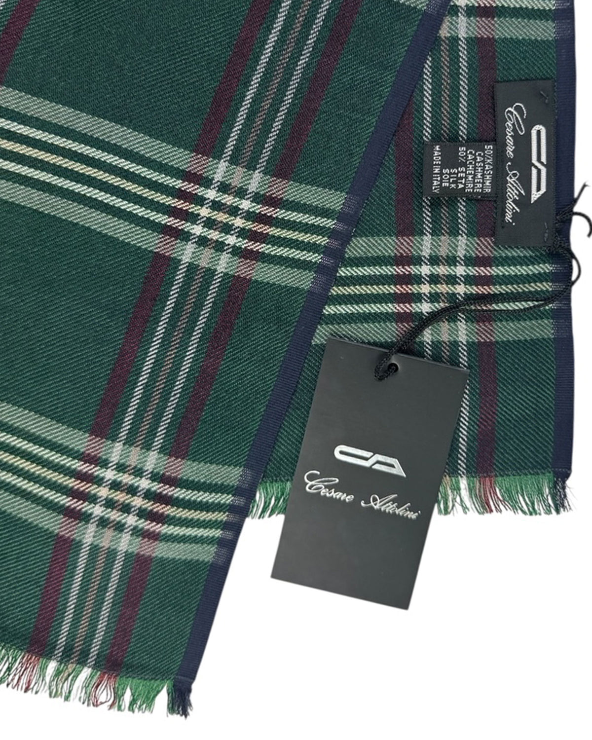 Cesare Attolini Scarf Green Plaid Check - Extra Large Cashmere Silk Shawl