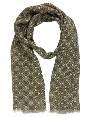 Cesare Attolini Scarf Beige Taupe Gray Medallion - Cashmere Cotton