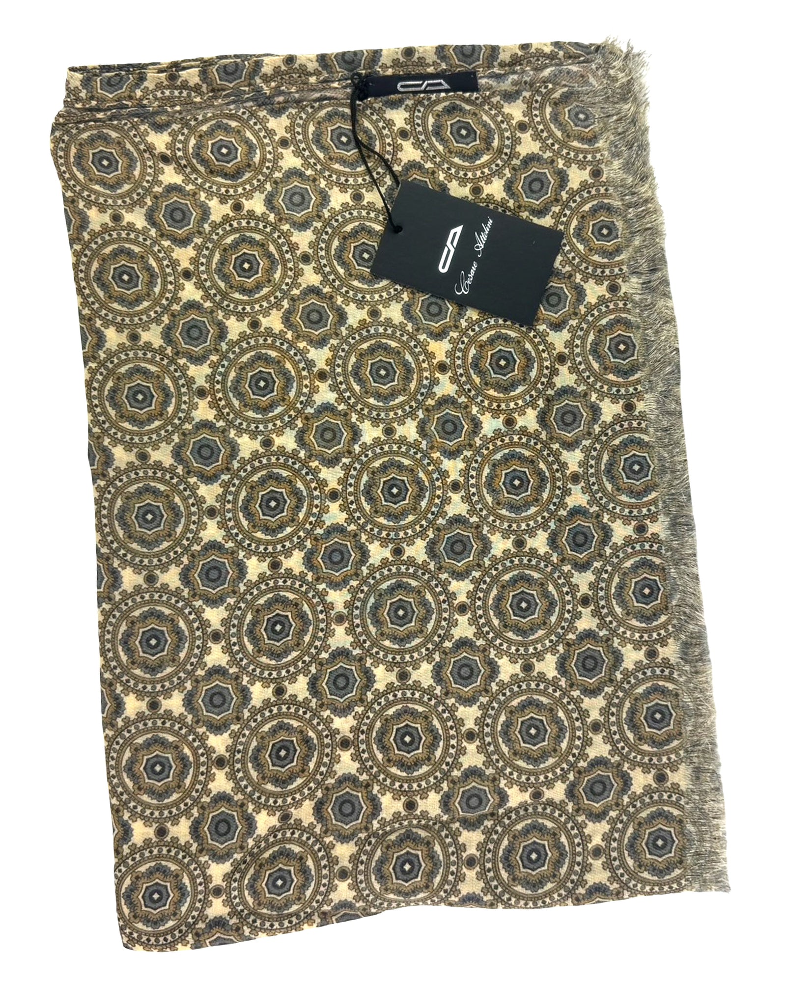 Cesare Attolini Scarf Beige Taupe Gray Medallion - Cashmere Cotton
