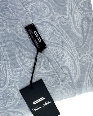 Cesare Attolini Scarf Gray White Paisley - Light Weight Cotton
