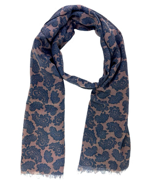 Cesare Attolini Scarf Taupe Midnight Blue Paisley - Cashmere Cotton