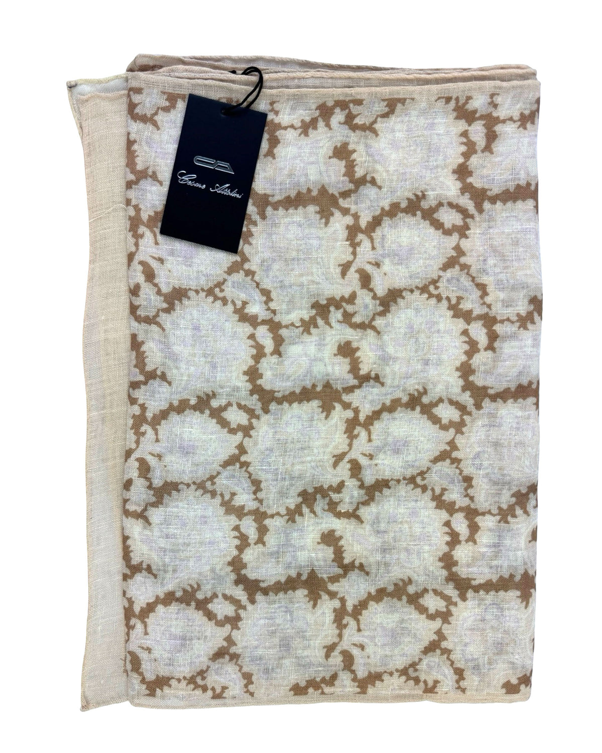 Cesare Attolini Scarf White Pink Brown Design - Linen