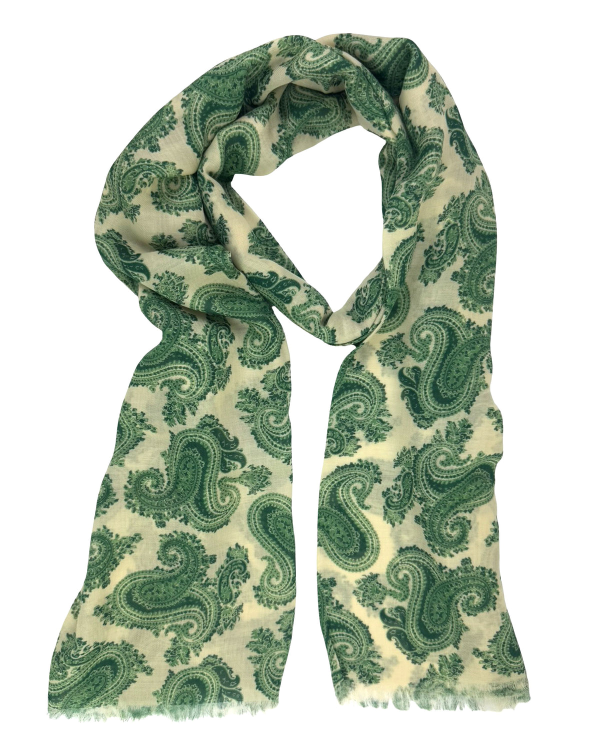 Cesare Attolini Scarf Green Paisley Design - Linen Cashmere Silk Shawl