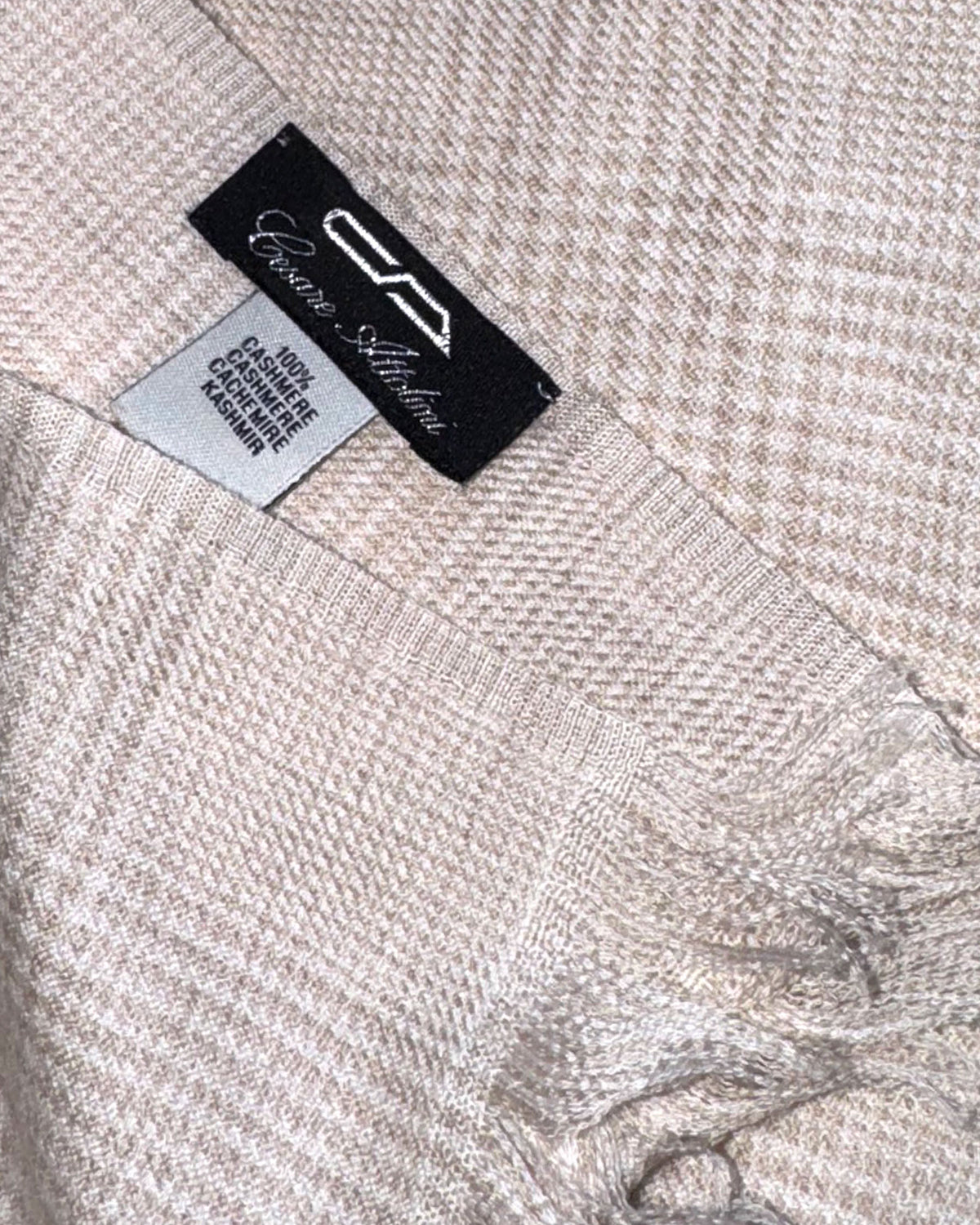 Cesare Attolini Cashmere Scarf Beige Plaid Check