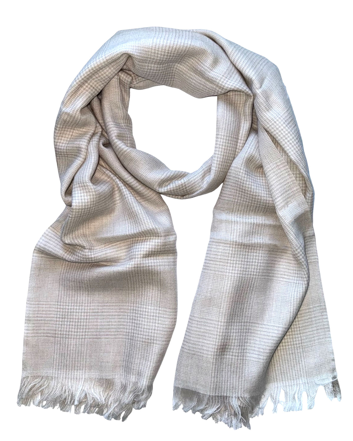 Cesare Attolini Cashmere Scarf Beige Plaid Check