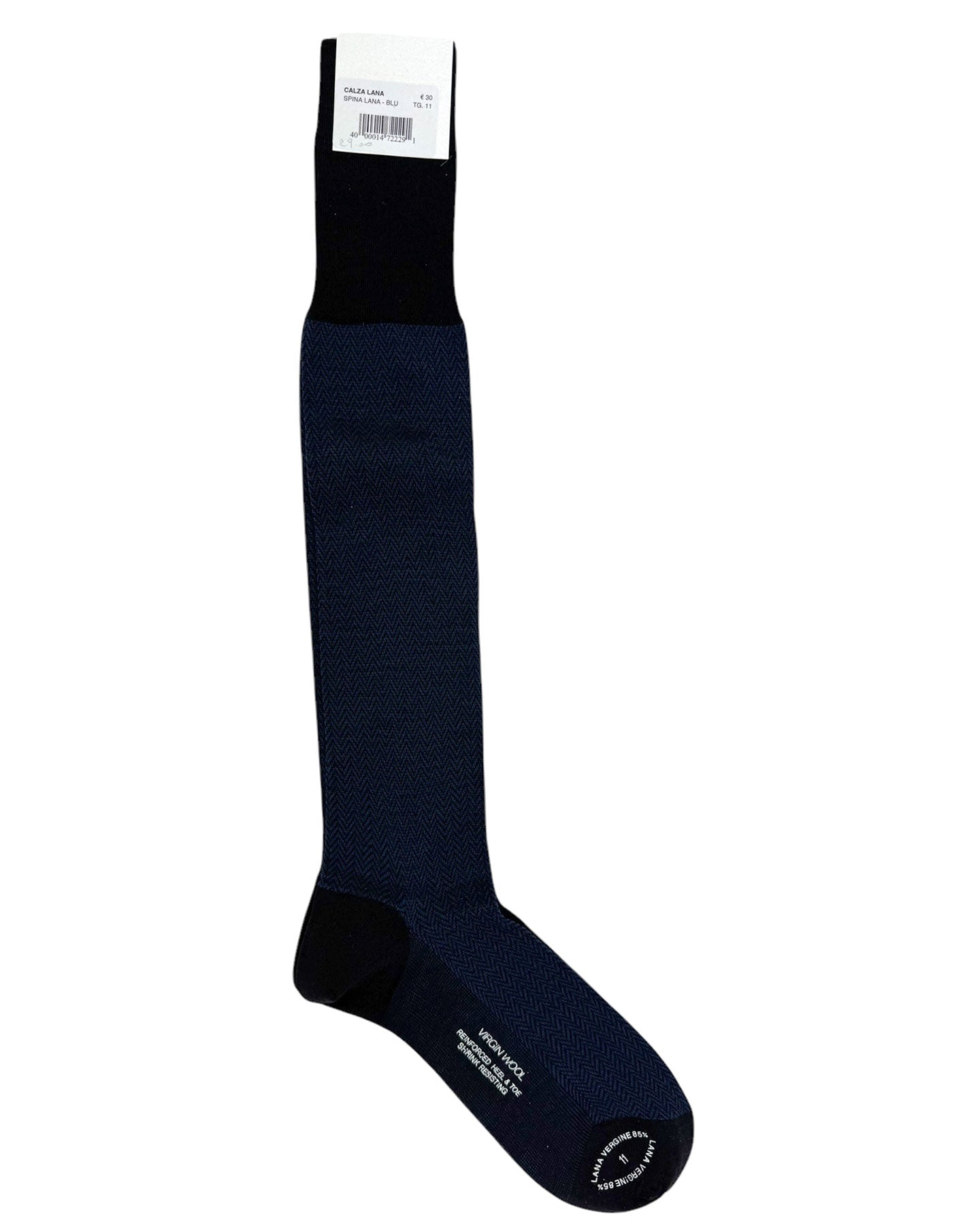 Cesare Attolini Wool Socks Midnight Blue Herringbone US 12 - EUR 46 Over The Calf SALE