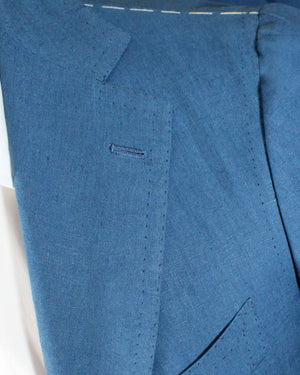 Shop Attolini Suit Dark Blue Linen Pants