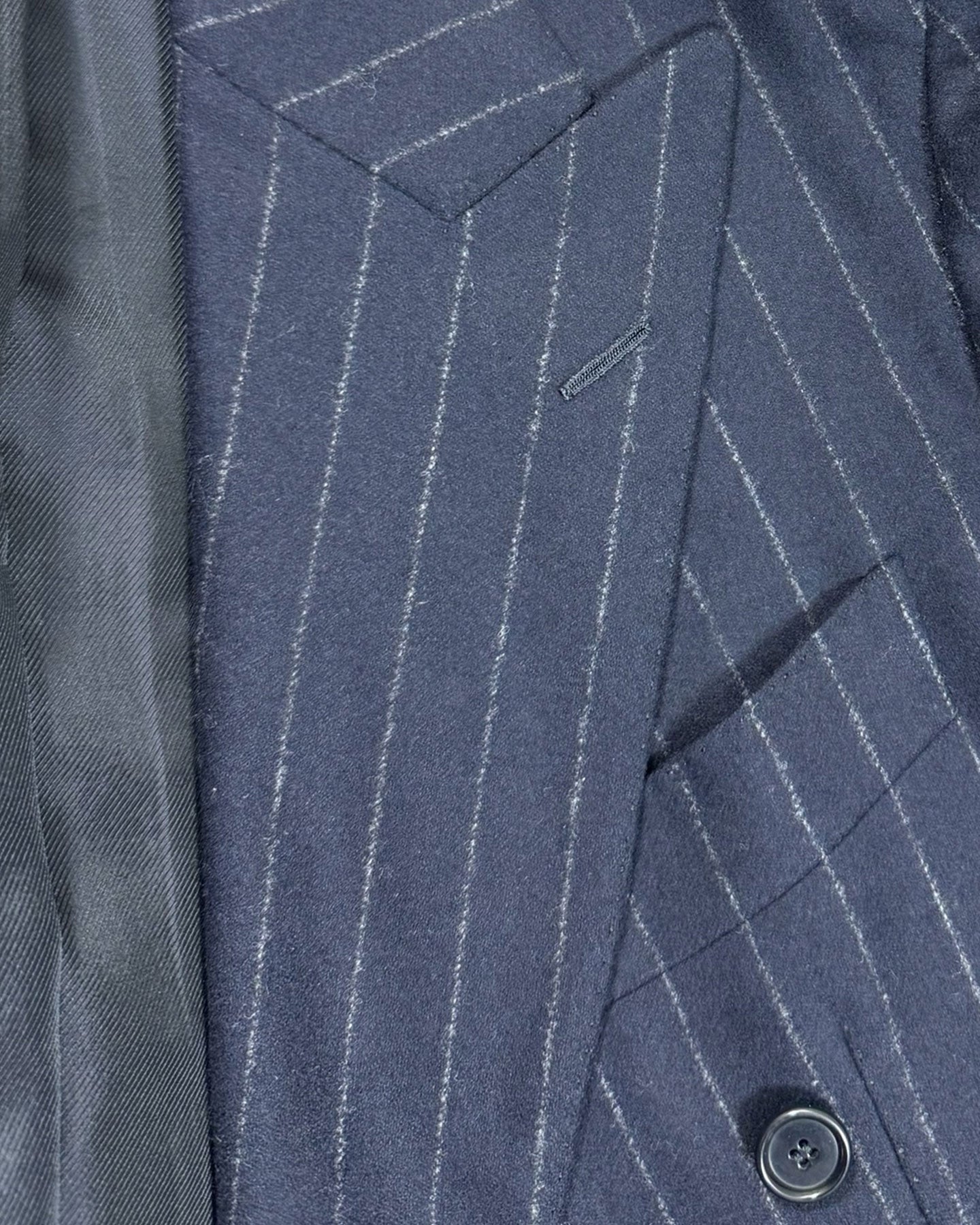 Cesare Attolini Suit Midnight Blue Gray Stripes Peak Lapel 