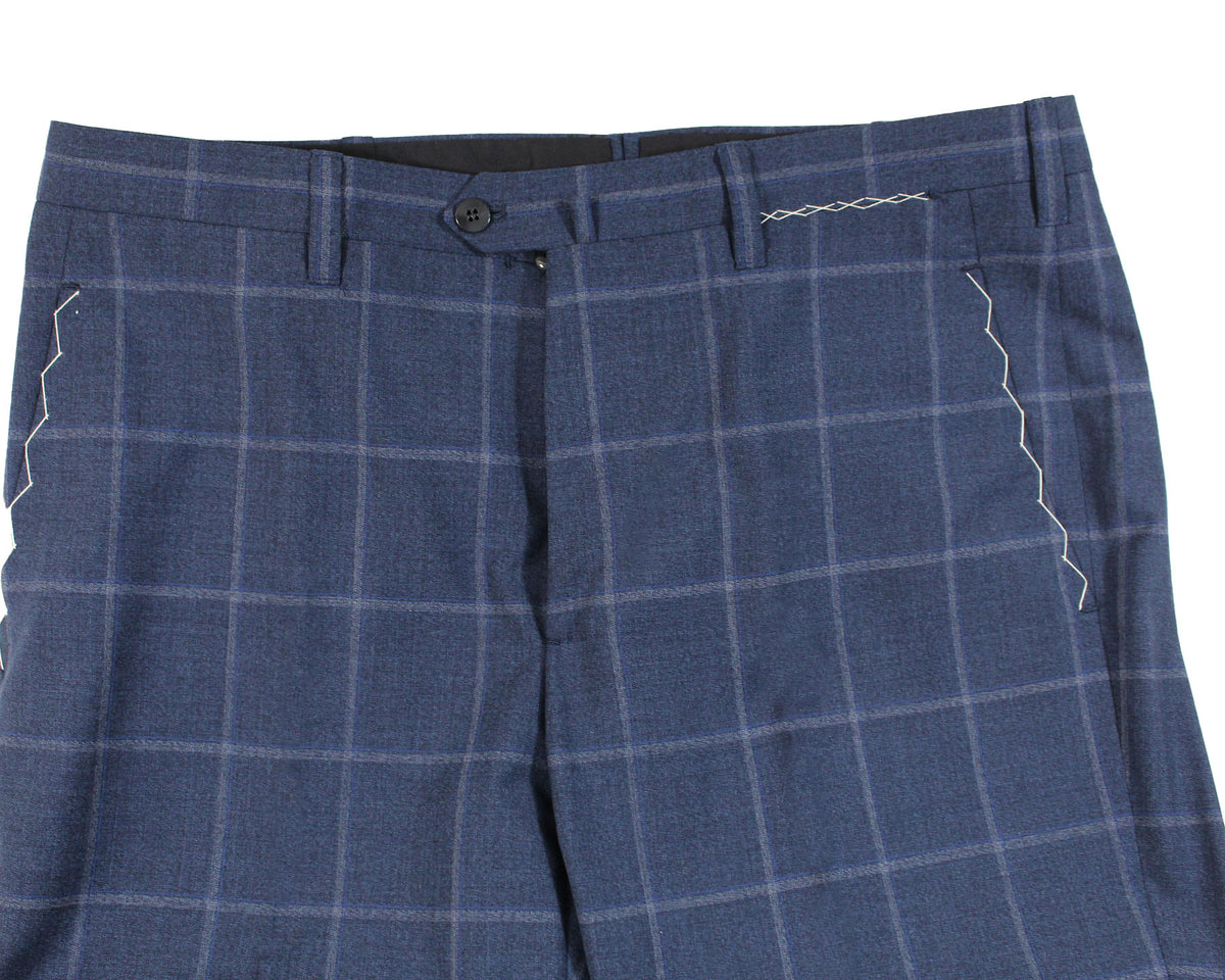 Cesare Attolini Suit Dark Blue Windowpane Double Breasted Peak Lapel EU 52/ US42