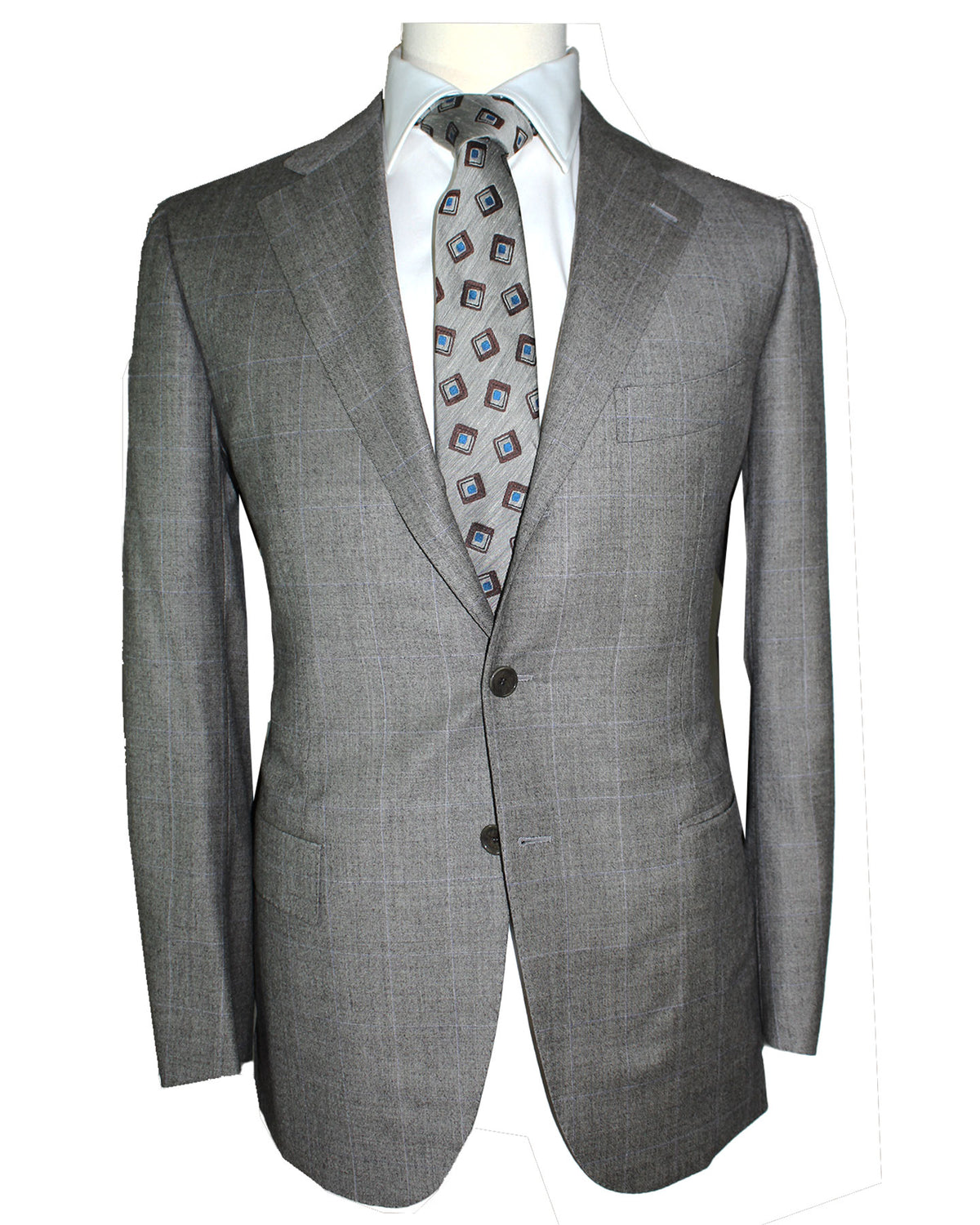 Cesare Attolini Wool Suit Gray Windowpane Design EU 50/ US 40