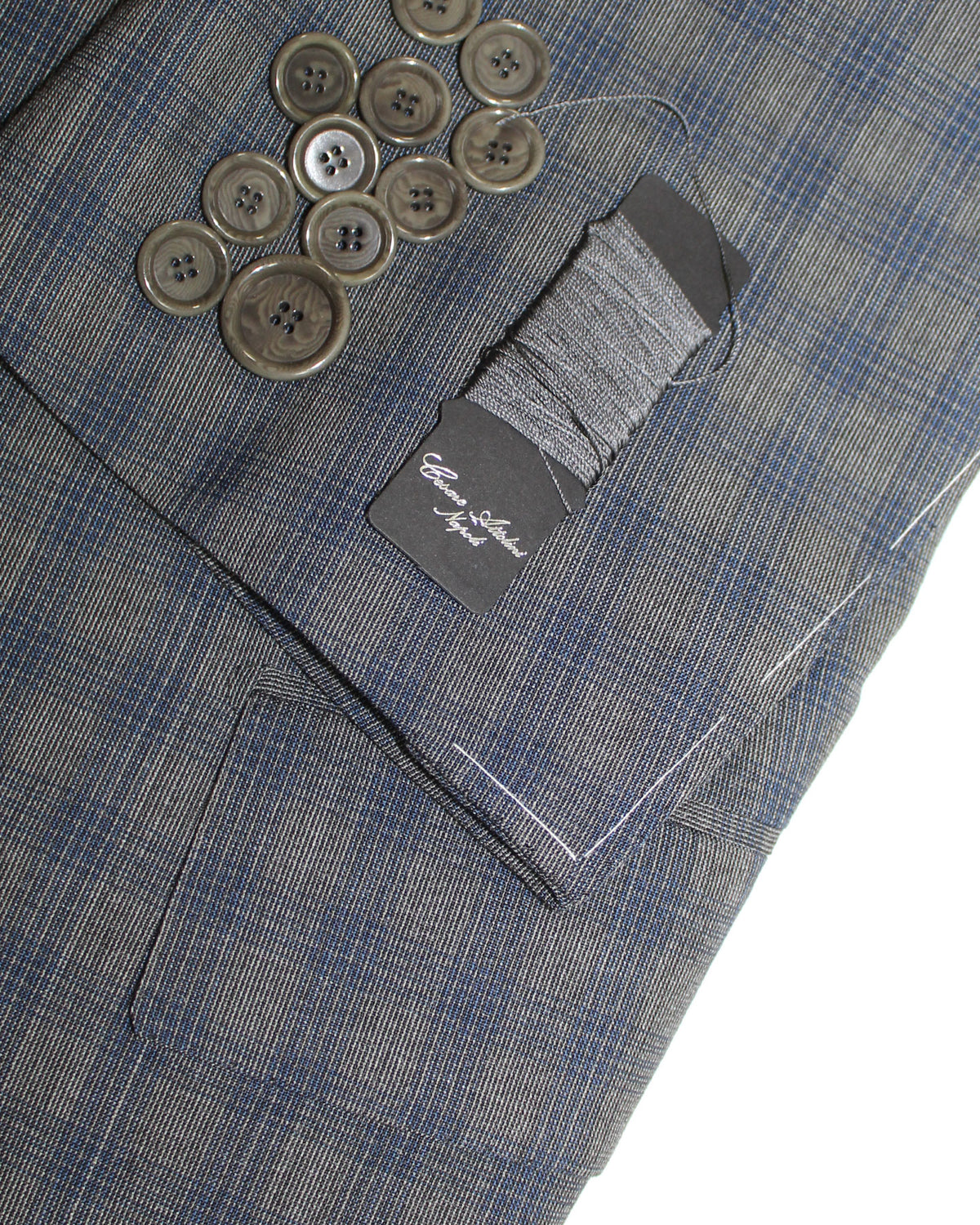 Cesare Attolini Wool Suit Gray Midnight Blue Check EU 48/ US 38