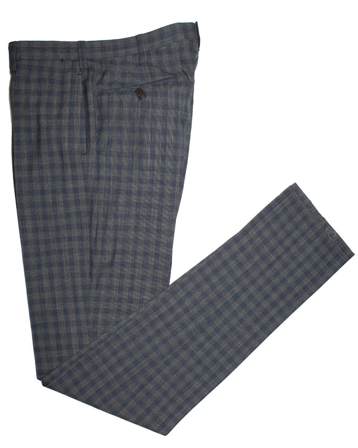 Cesare Attolini Wool Suit Gray Midnight Blue Check  Pants