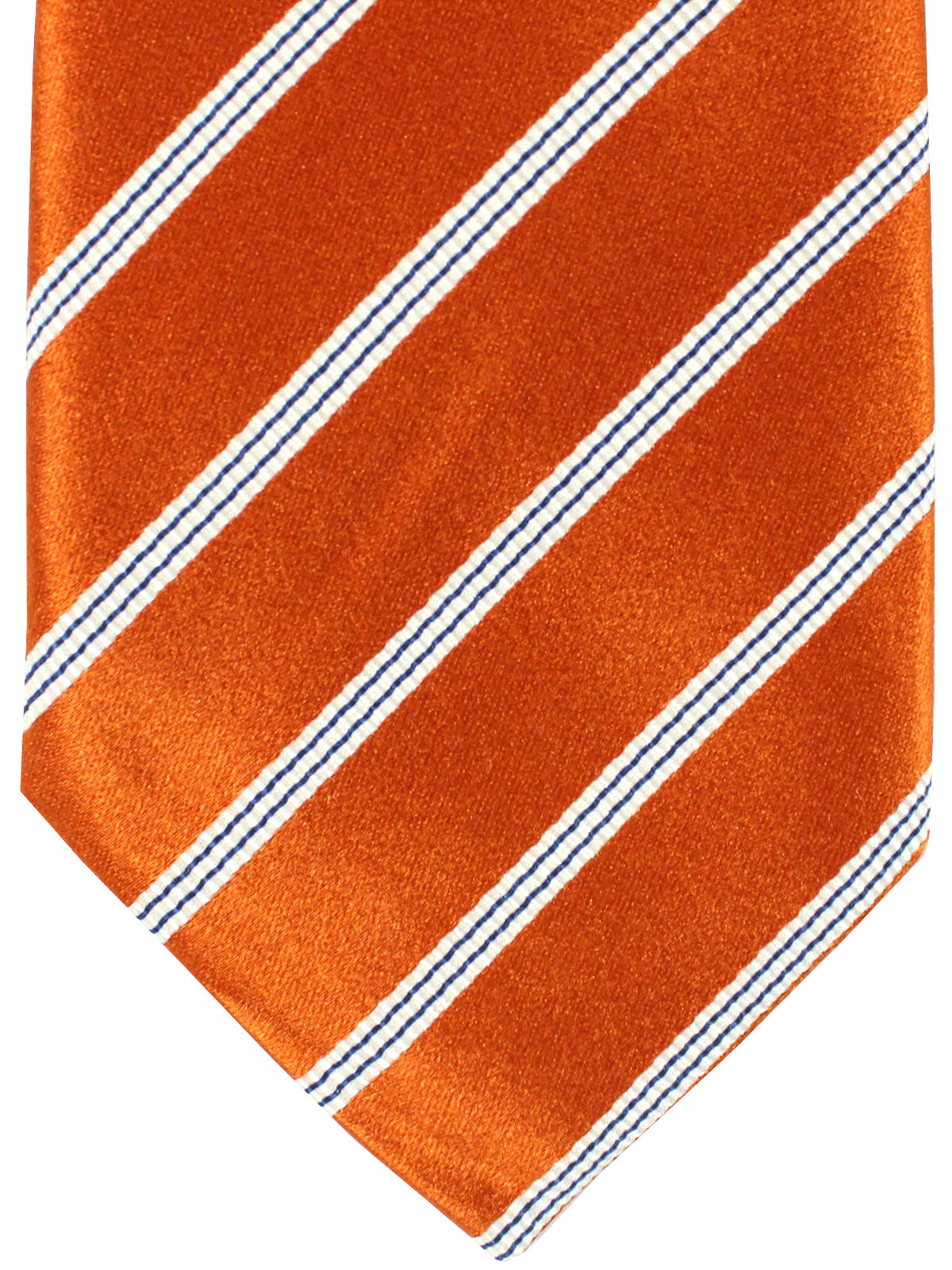 Cesare Attolini Silk Tie Brown Silver Navy Stripes