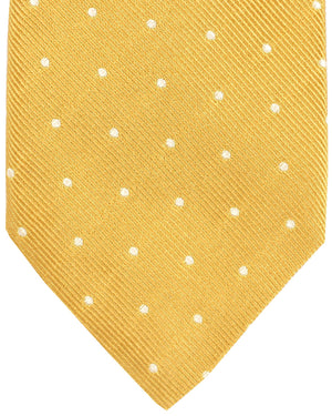 Cesare Attolini Silk Tie Mustard Yellow Grosgrain Mini Dots