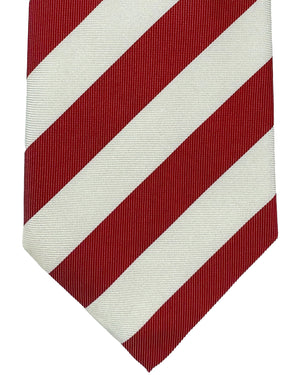 Cesare Attolini Silk Tie Red Silver Stripes